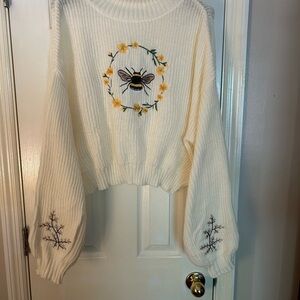 Embroidered Bee Cream Sweater